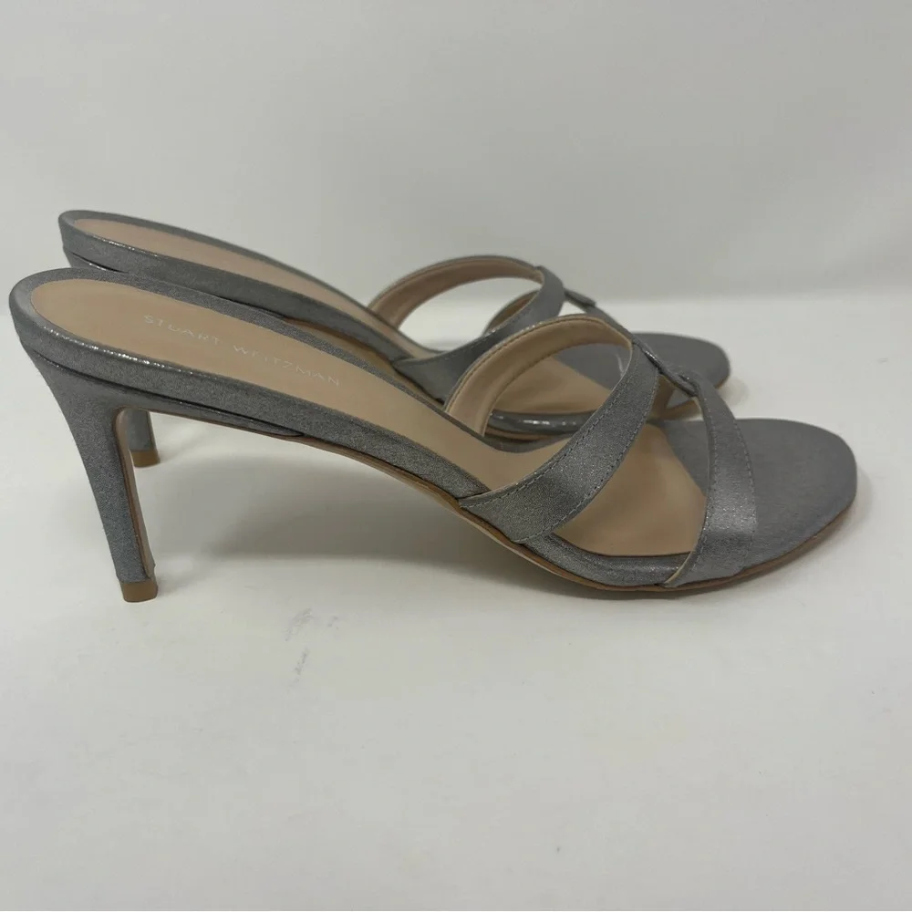 STUART WEITZMAN Soiree Sleek 75 Sandals Size 7 B Heel Shimmer Satin NEW w/box